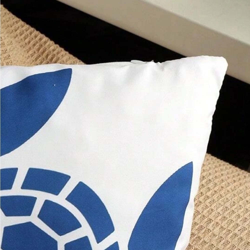 Coastal Pillow Cover Sea Turtle Nautical Graphic Beach 17.75” Square Blue White - Picture 8 of 16